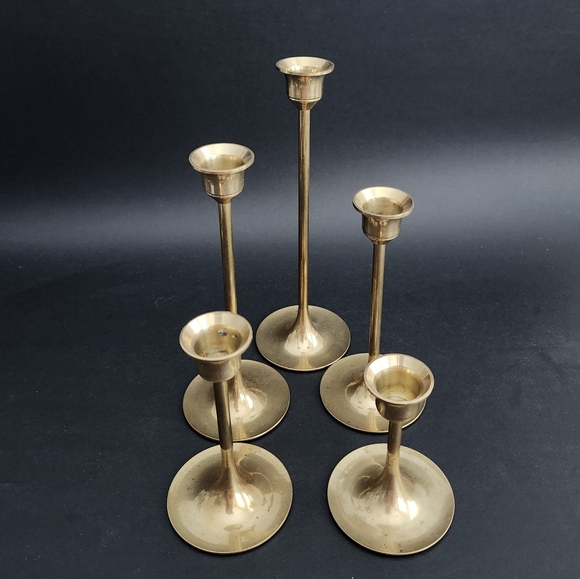 Set of 5pcs-Vintage Brass Candlesticks Holders, Brass Home decor, shelf decor - Picture 6 of 10